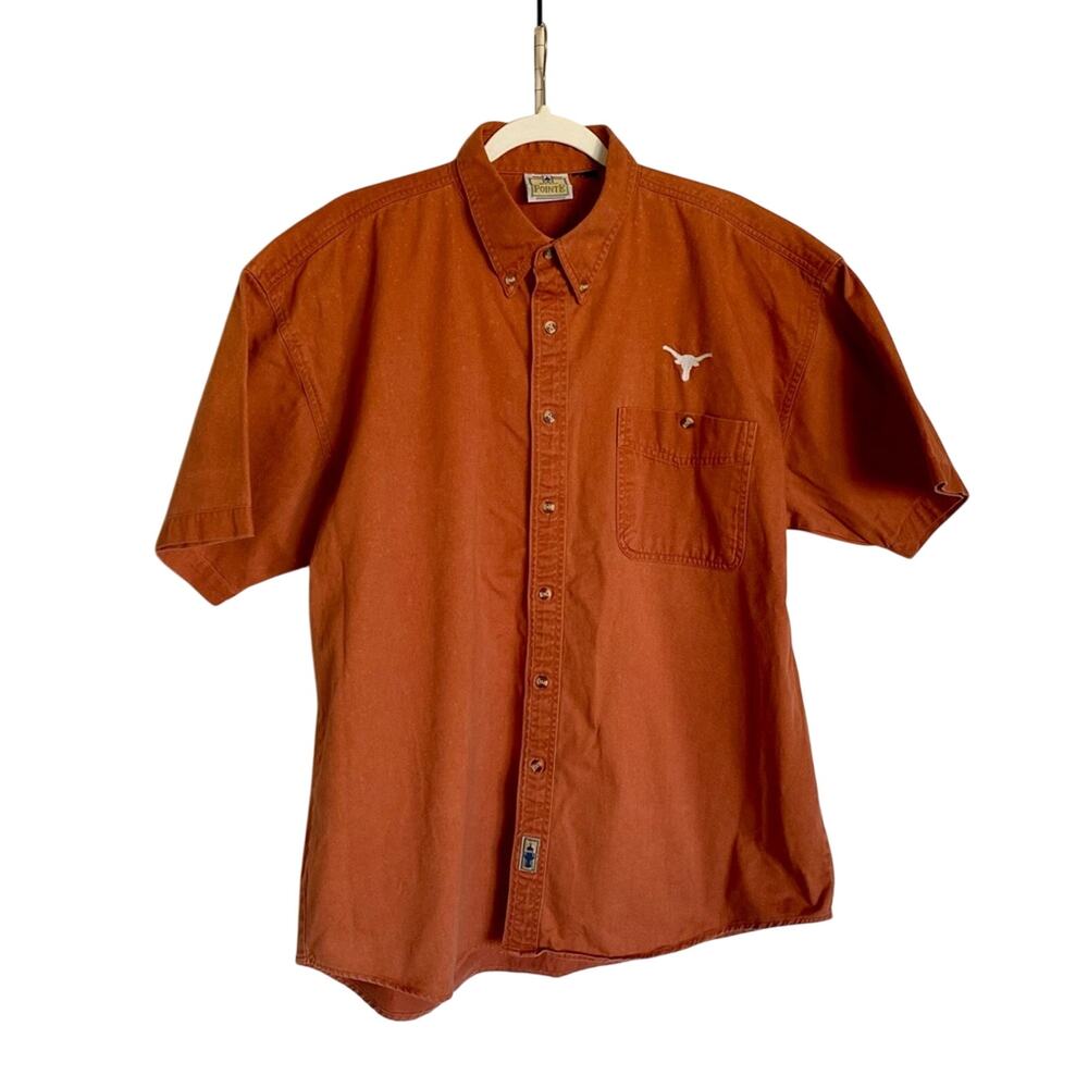 Custom Men's UT Longhorn College Football Embroidered Short Sleeve Button Down